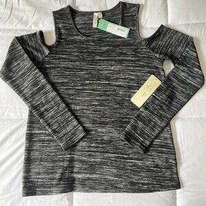 Rd Style- Nalea Cold Shoulder Knit top black fitted long sleeve